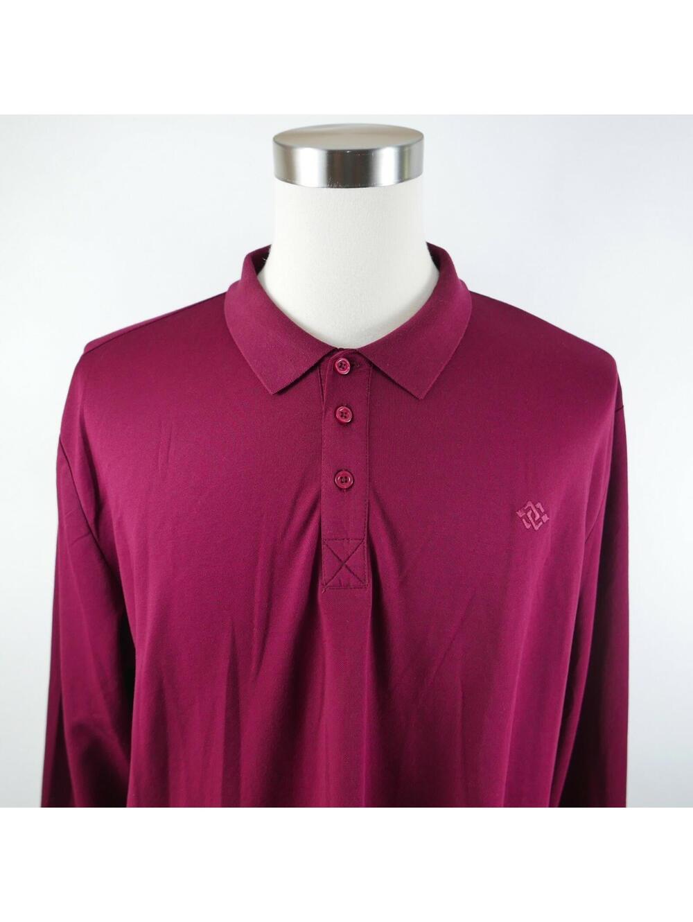 Mofiz Mens Long Sleeve Solid Maroon Polo Shirt Size 2XL